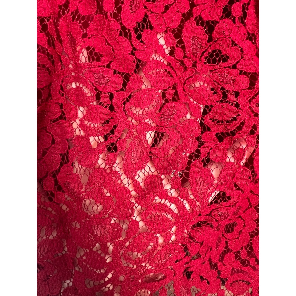Forgotten‎ Grace Red Floral Lace Peasant Top Bell Sleeve Off Shoulder Large - Picture 7 of 15